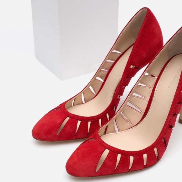 ZARA Red cut-out suede Shoes Pumps heels 37 6.5 - Picture 2 of 11